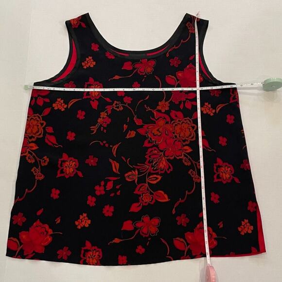 Vintage Koos of Course! Red & Black Floral Silk Tank Top/ Sleeveless Blouse, L - Picture 9 of 11